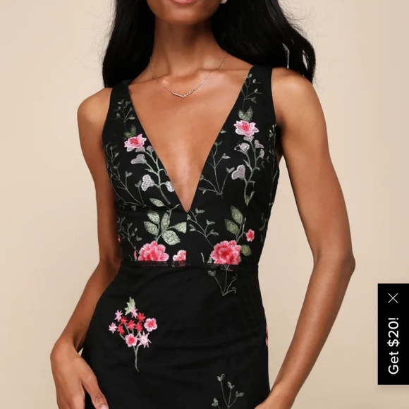 Lulus Soiree Blossom Black Floral Embroidered Mermaid Maxi Dress - Size S - Picture 3 of 11